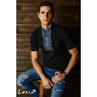 Embroidered t-shirt for men "Carpathian" blue on black